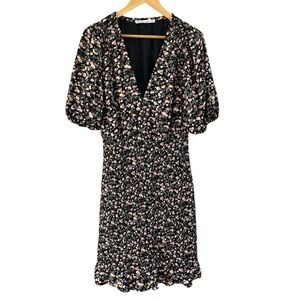 Abercrombie & Fitch Black Floral Smocked Mini Dress Medium Tall MT Puff Sleeve